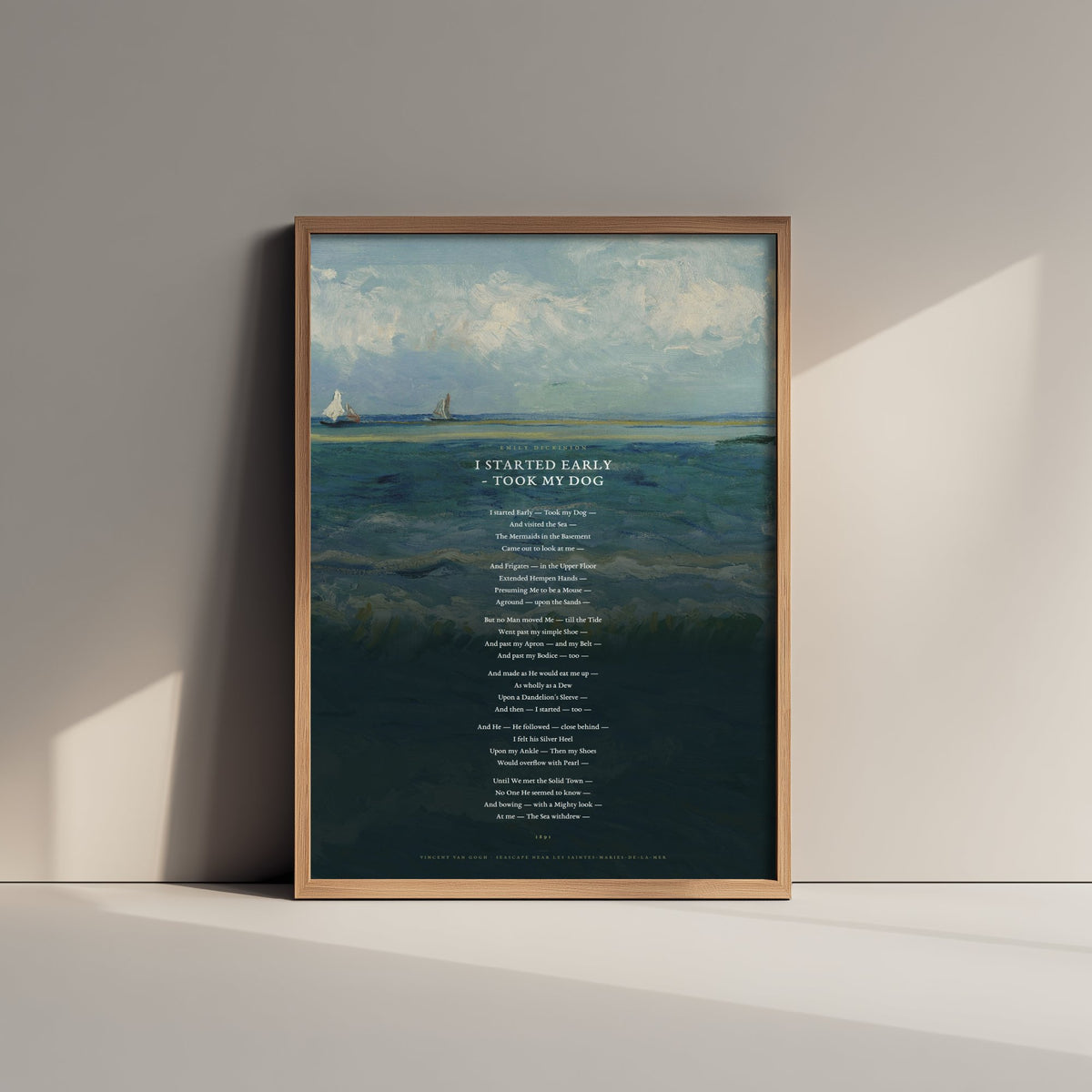 I Started Early Took My Dog by Emily Dickinson Art Print - Full Poem over Van Gogh Seascape Painting - Sea and Mermaids Poetry Poster