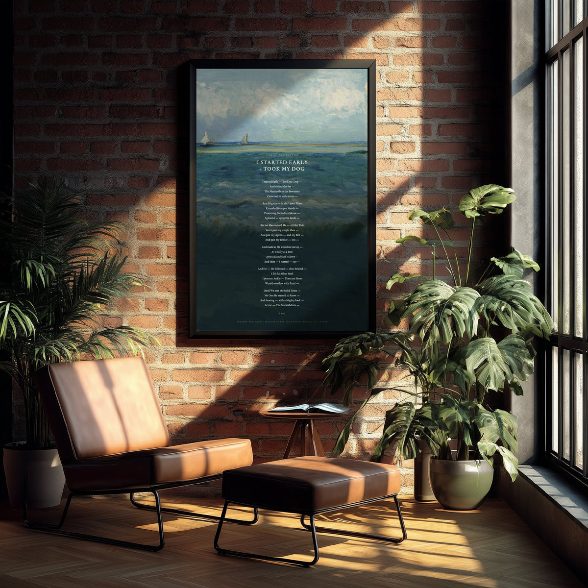 I Started Early Took My Dog by Emily Dickinson Art Print - Full Poem over Van Gogh Seascape Painting - Sea and Mermaids Poetry Poster