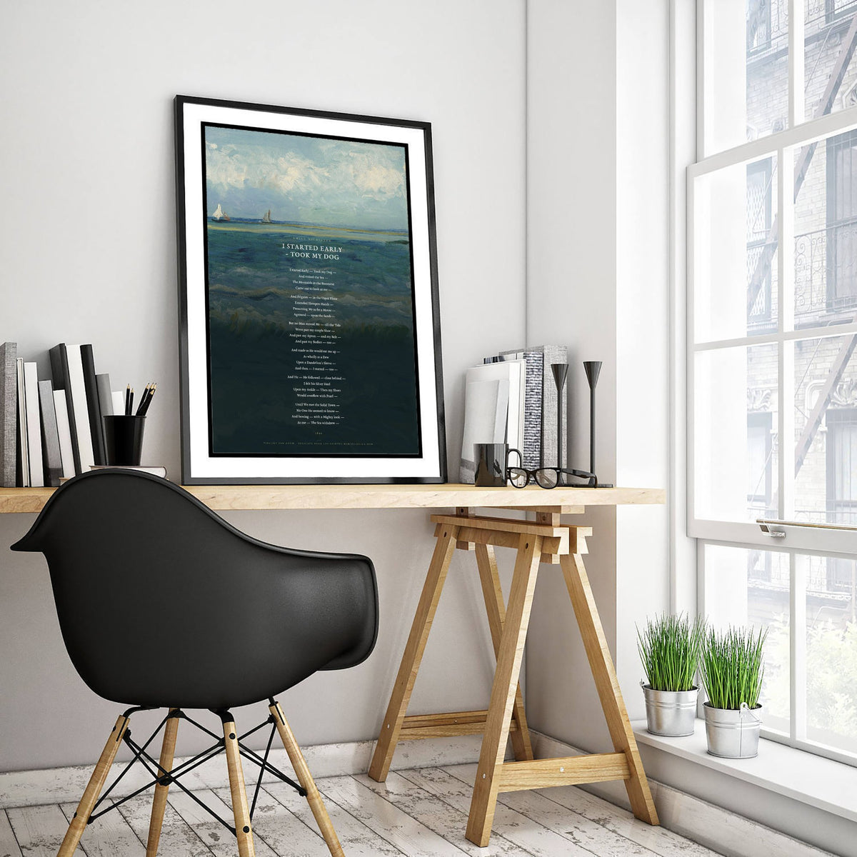 I Started Early Took My Dog by Emily Dickinson Art Print - Full Poem over Van Gogh Seascape Painting - Sea and Mermaids Poetry Poster