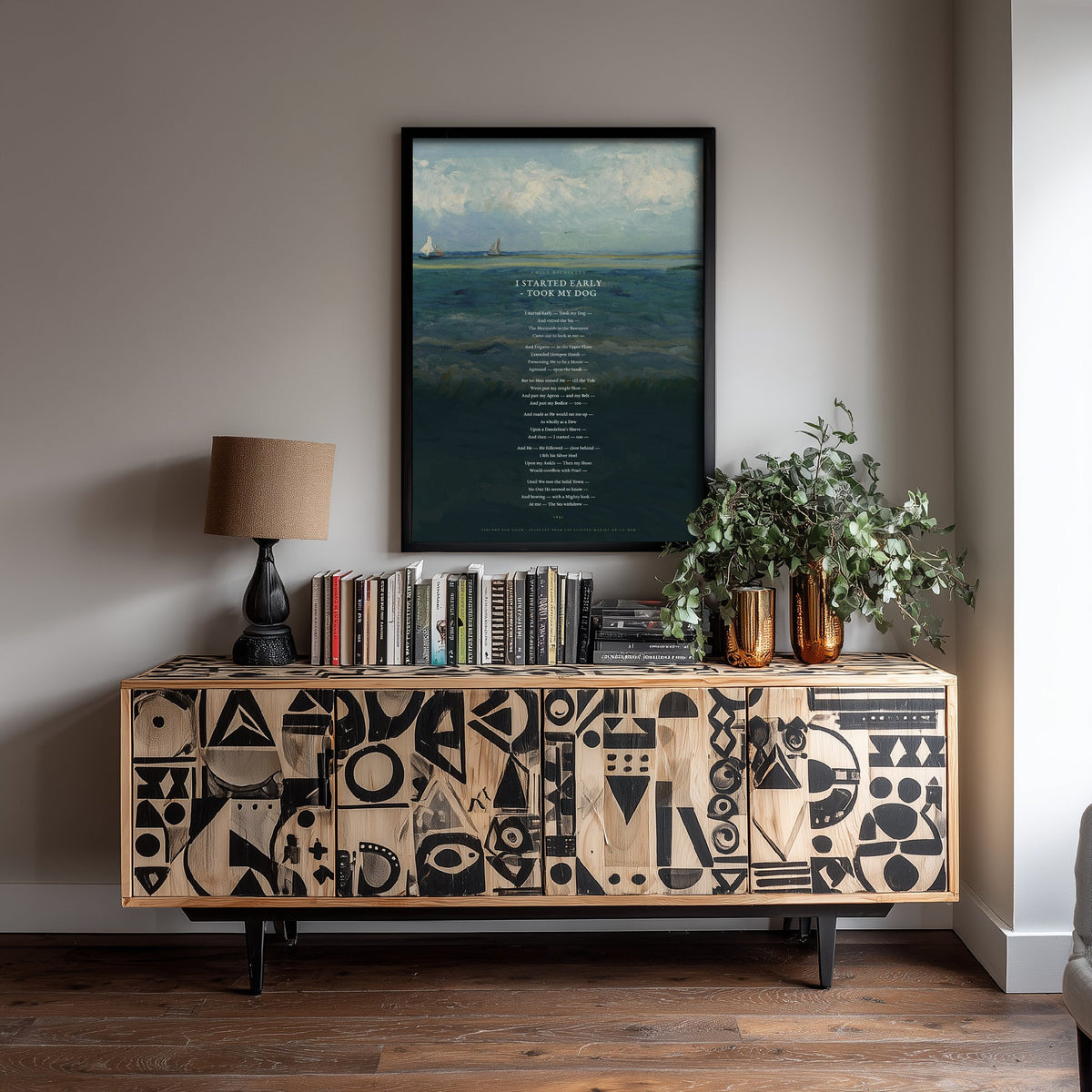 I Started Early Took My Dog by Emily Dickinson Art Print - Full Poem over Van Gogh Seascape Painting - Sea and Mermaids Poetry Poster