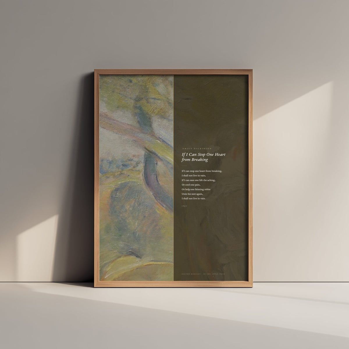 If I Can Stop One Heart from Breaking by Emily Dickinson Art Print - Full Poem Poster - Kindness Poetry over Impressionist Painting