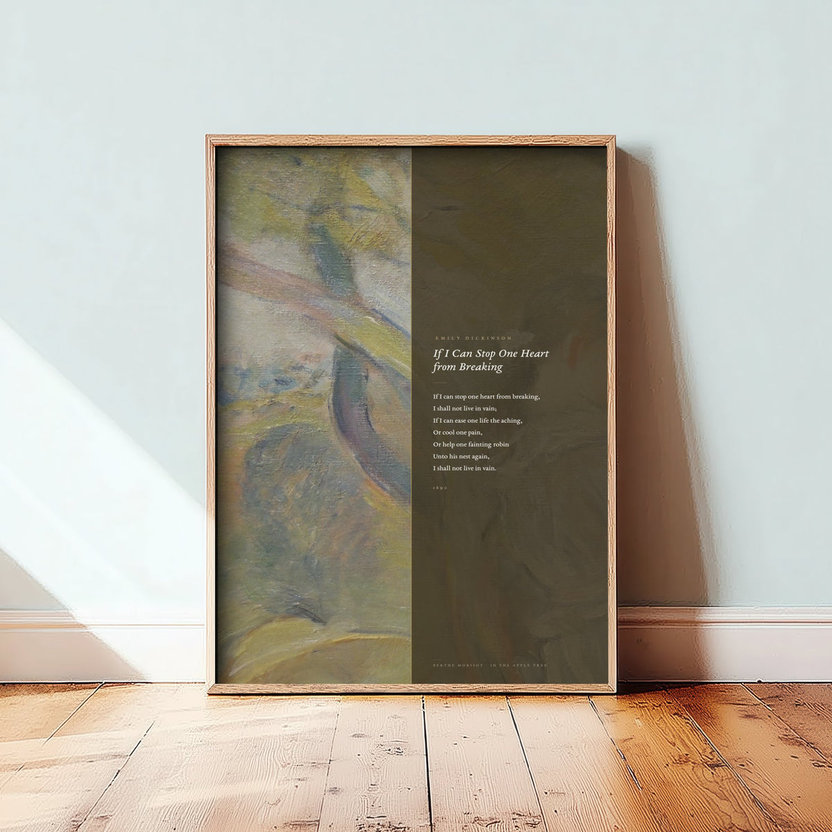 If I Can Stop One Heart from Breaking by Emily Dickinson Art Print - Full Poem Poster - Kindness Poetry over Impressionist Painting