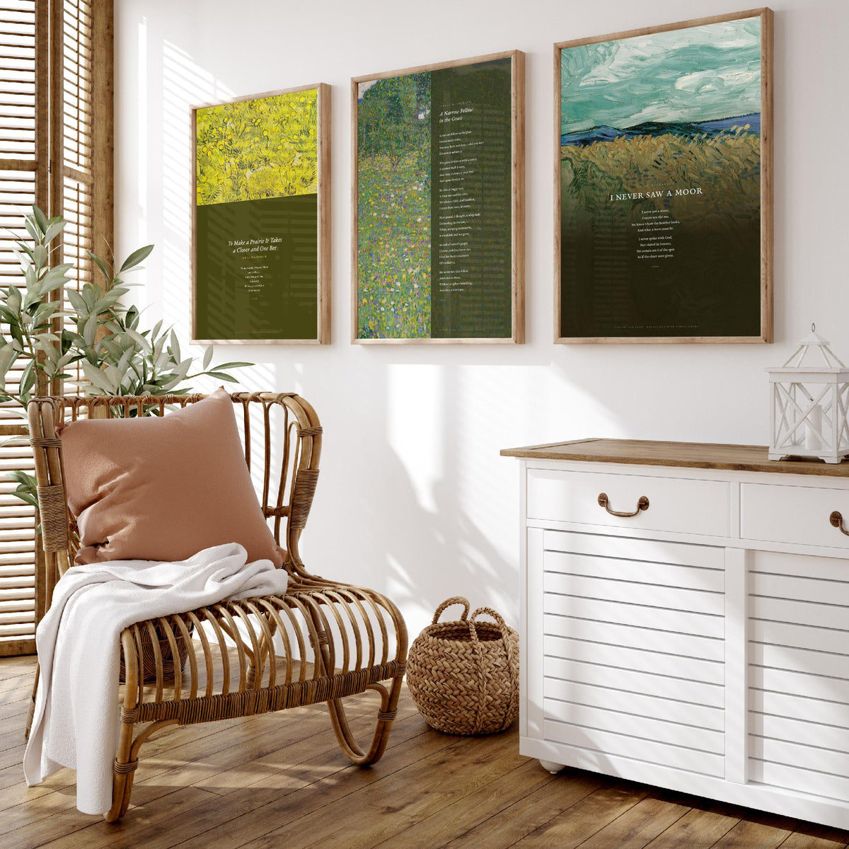 Emily Dickinson Nature Poems Set of Three Art Prints - A Narrow Fellow in the Grass, I Never Saw a Moor - Van Gogh Painting Poster V2