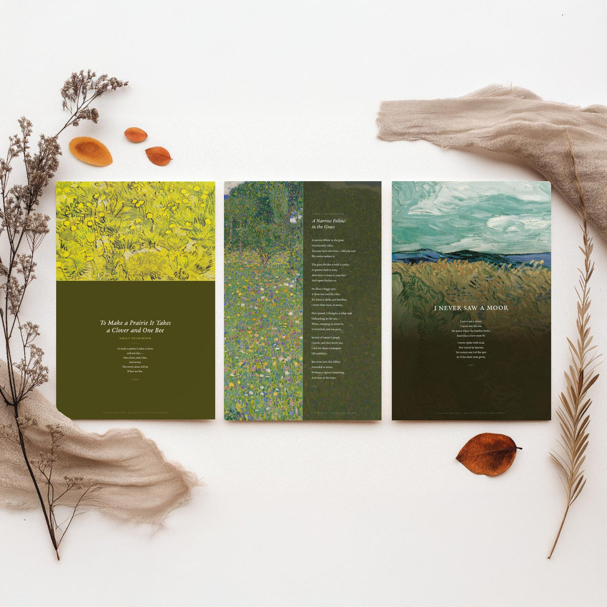 Emily Dickinson Nature Poems Set of Three Art Prints - A Narrow Fellow in the Grass, I Never Saw a Moor - Van Gogh Painting Poster V2