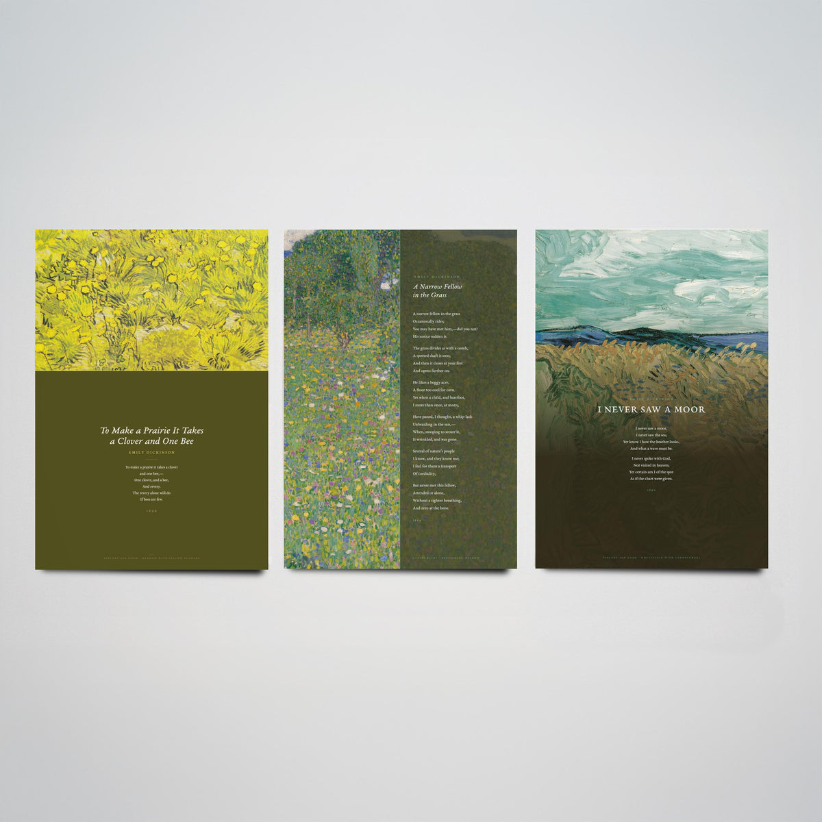 Emily Dickinson Nature Poems Set of Three Art Prints - A Narrow Fellow in the Grass, I Never Saw a Moor - Van Gogh Painting Poster V2