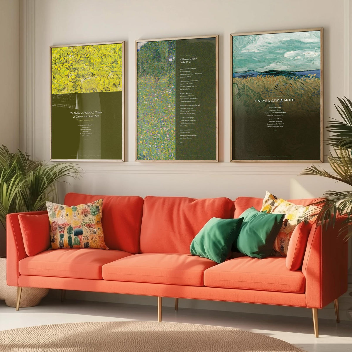 Emily Dickinson Nature Poems Set of Three Art Prints - A Narrow Fellow in the Grass, I Never Saw a Moor - Van Gogh Painting Poster V2