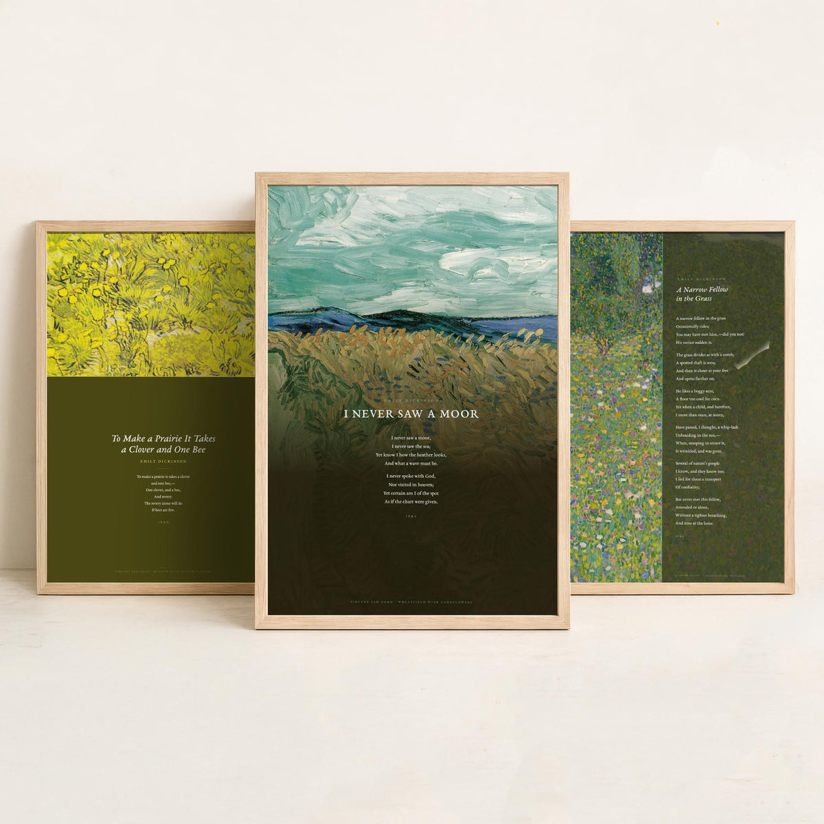 Emily Dickinson Nature Poems Set of Three Art Prints - A Narrow Fellow in the Grass, I Never Saw a Moor - Van Gogh Painting Poster V2