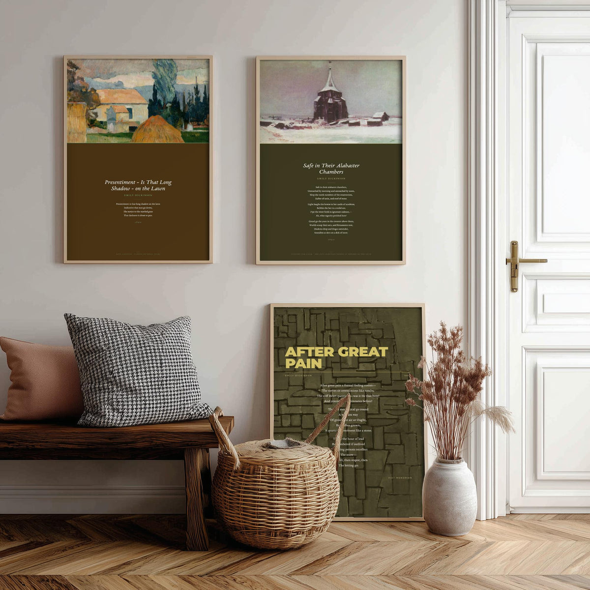 Emily Dickinson Grief Poems Set of Three Art Prints - Safe in Their Alabaster Chambers, After Great Pain, Presentiment - Painting Poster V3