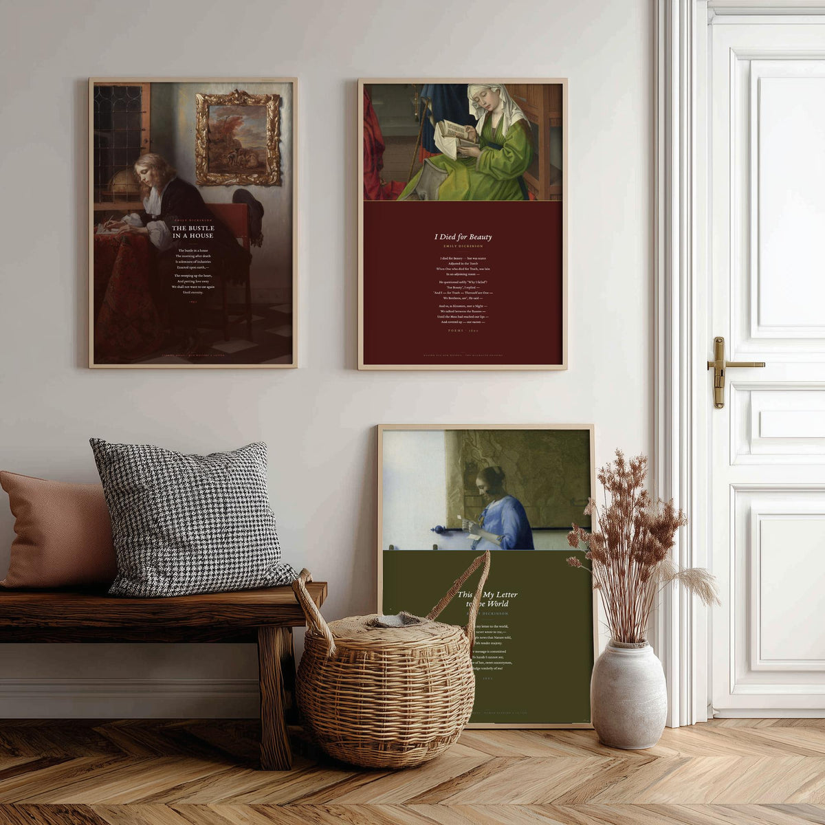 Emily Dickinson Set of Three Art Prints - This Is My Letter to the World, The Bustle in a House, I Died for Beauty - Painting Poster V1