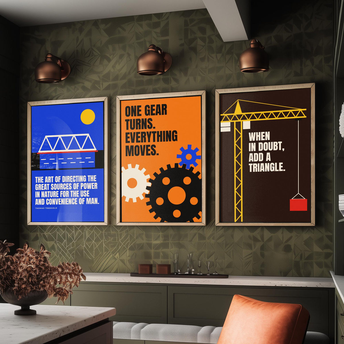 Engineering Quotes Set of Three Art Prints - 3 Bauhaus Engineer Posters - Minimalist Tech Wall Art Illustration V1