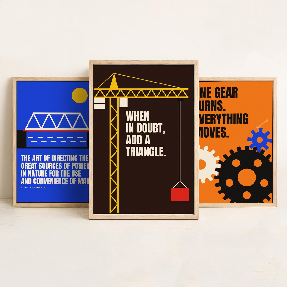 Engineering Quotes Set of Three Art Prints - 3 Bauhaus Engineer Posters - Minimalist Tech Wall Art Illustration V1