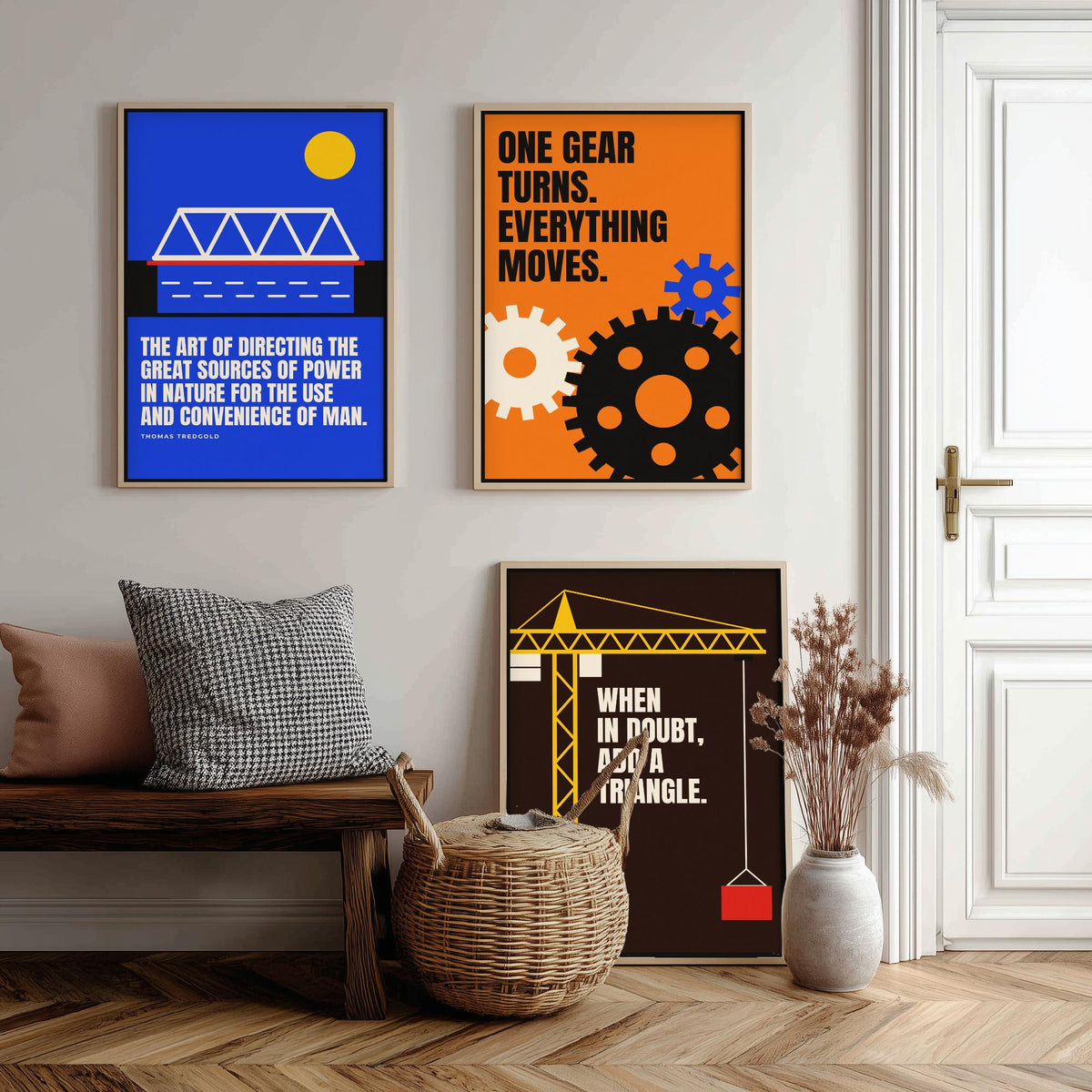 Engineering Quotes Set of Three Art Prints - 3 Bauhaus Engineer Posters - Minimalist Tech Wall Art Illustration V1