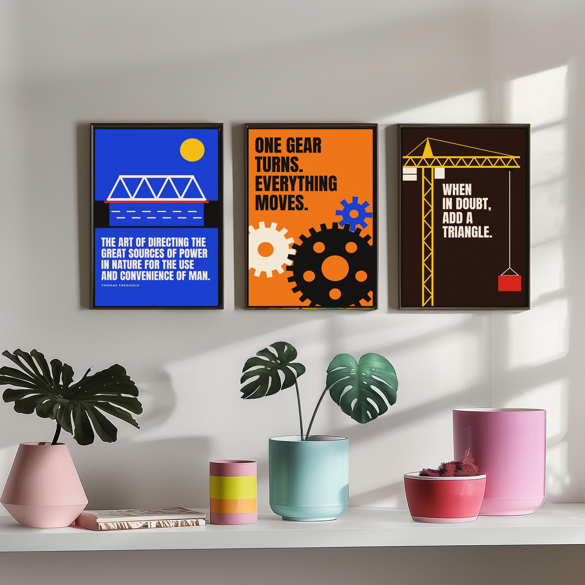Engineering Quotes Set of Three Art Prints - 3 Bauhaus Engineer Posters - Minimalist Tech Wall Art Illustration V1