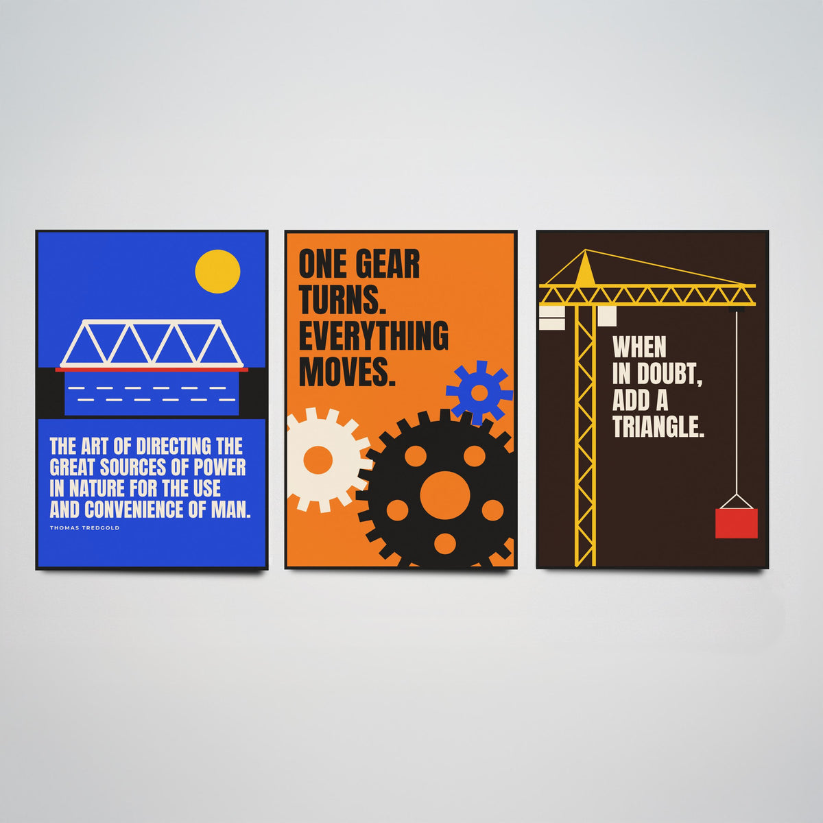 Engineering Quotes Set of Three Art Prints - 3 Bauhaus Engineer Posters - Minimalist Tech Wall Art Illustration V1