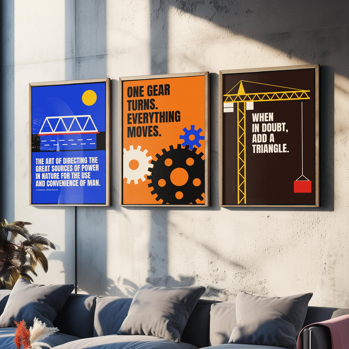 Engineering Quotes Set of Three Art Prints - 3 Bauhaus Engineer Posters - Minimalist Tech Wall Art Illustration V1