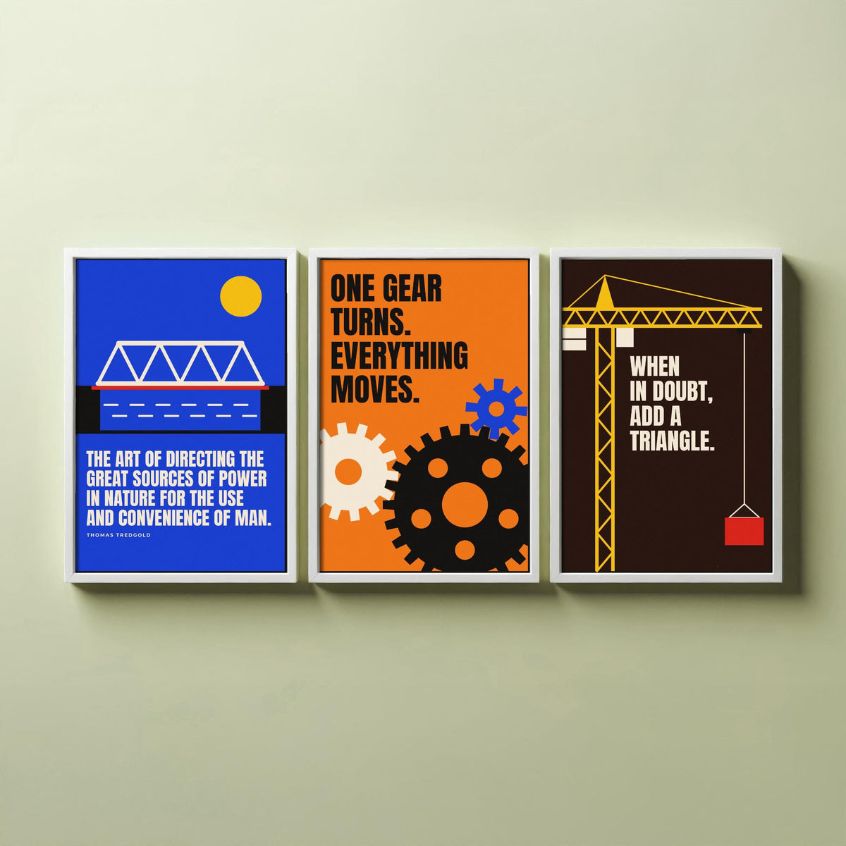 Engineering Quotes Set of Three Art Prints - 3 Bauhaus Engineer Posters - Minimalist Tech Wall Art Illustration V1