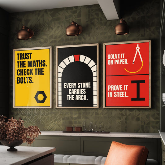 Engineering Quotes Set of Three Art Prints - 3 Retro Bauhaus Engineer Posters - Minimalist Tech Wall Art Illustration V2
