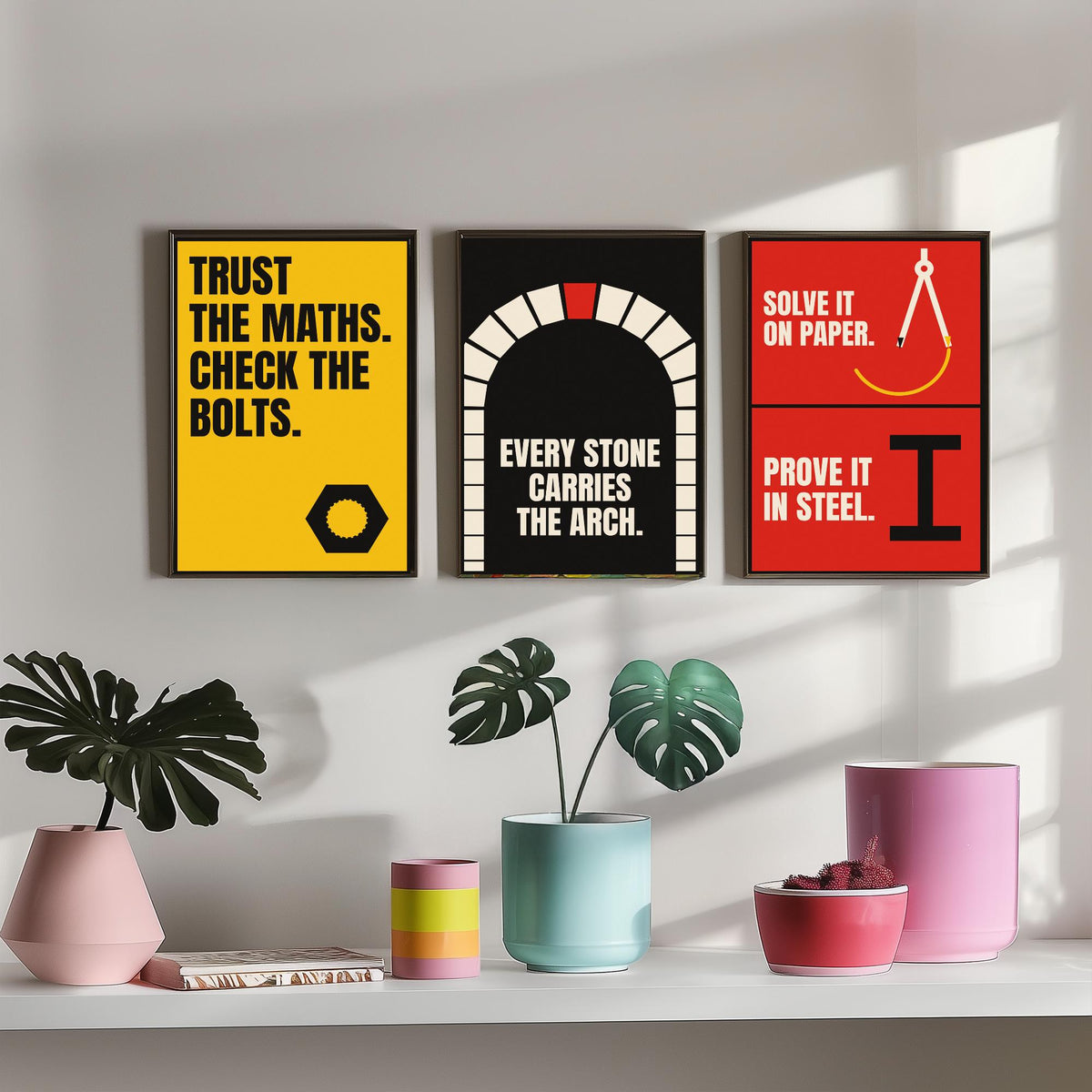 Engineering Quotes Set of Three Art Prints - 3 Retro Bauhaus Engineer Posters - Minimalist Tech Wall Art Illustration V2