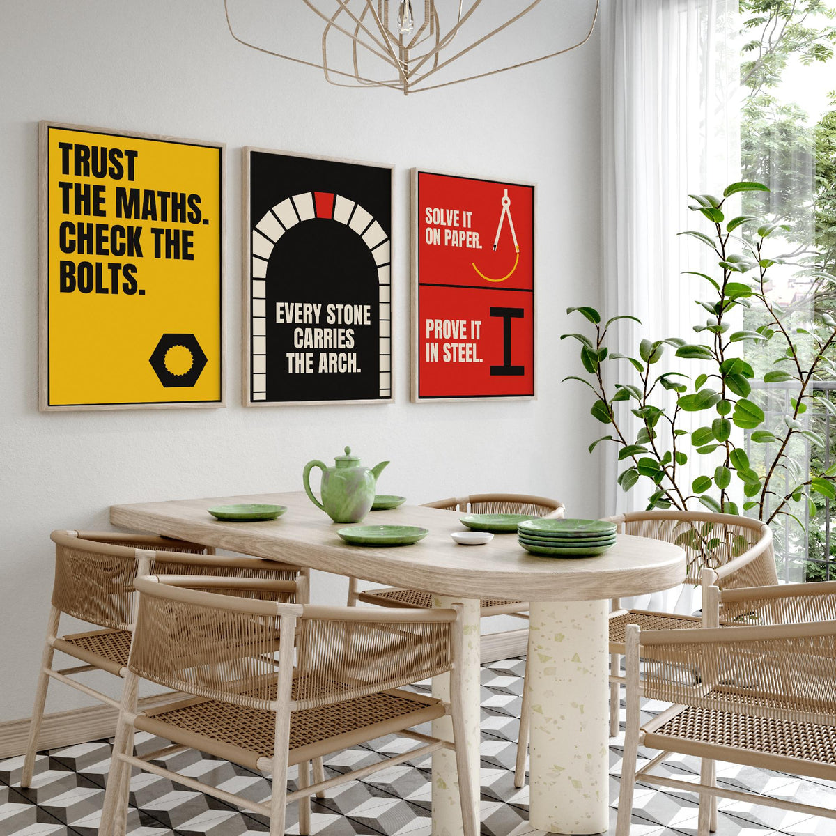 Engineering Quotes Set of Three Art Prints - 3 Retro Bauhaus Engineer Posters - Minimalist Tech Wall Art Illustration V2