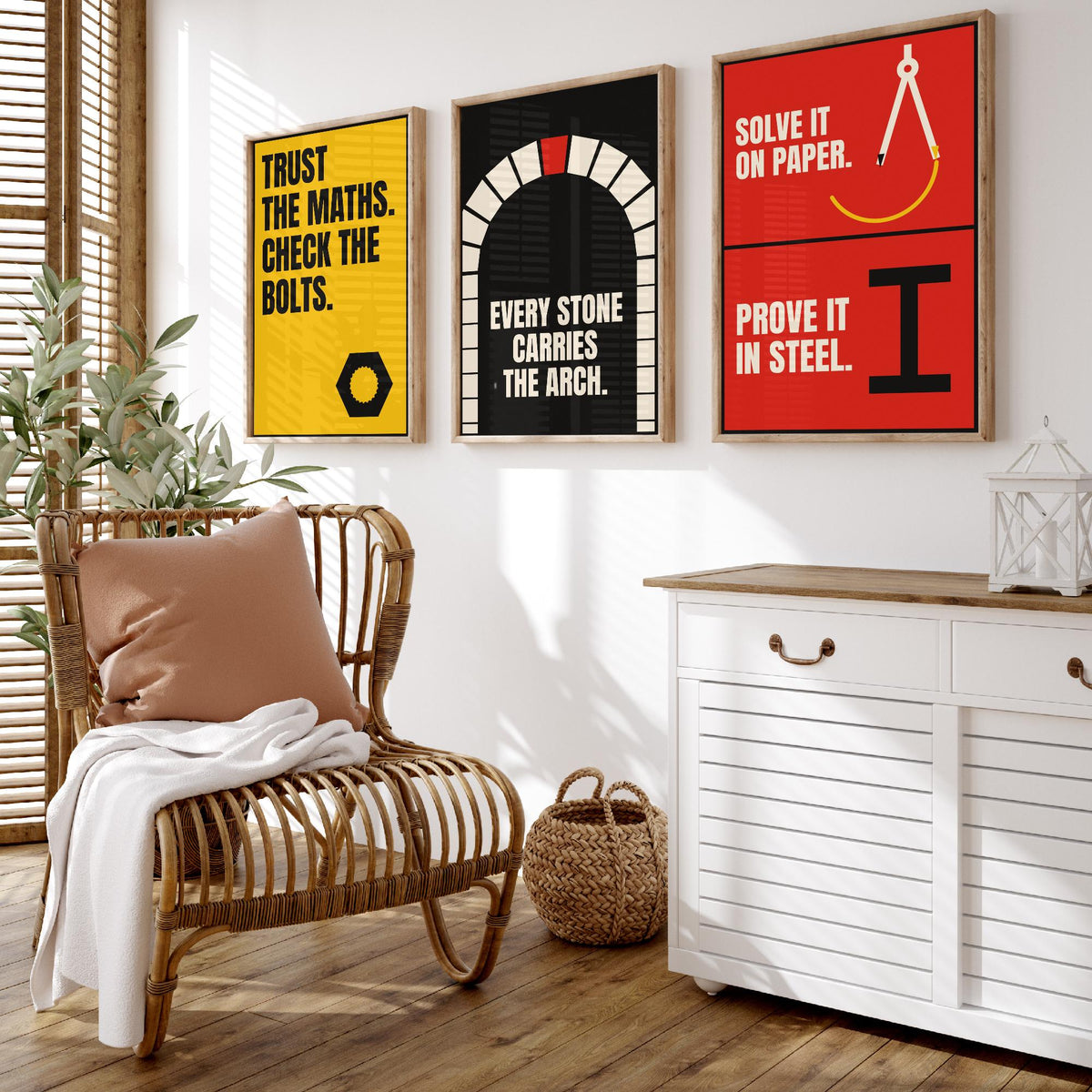 Engineering Quotes Set of Three Art Prints - 3 Retro Bauhaus Engineer Posters - Minimalist Tech Wall Art Illustration V2