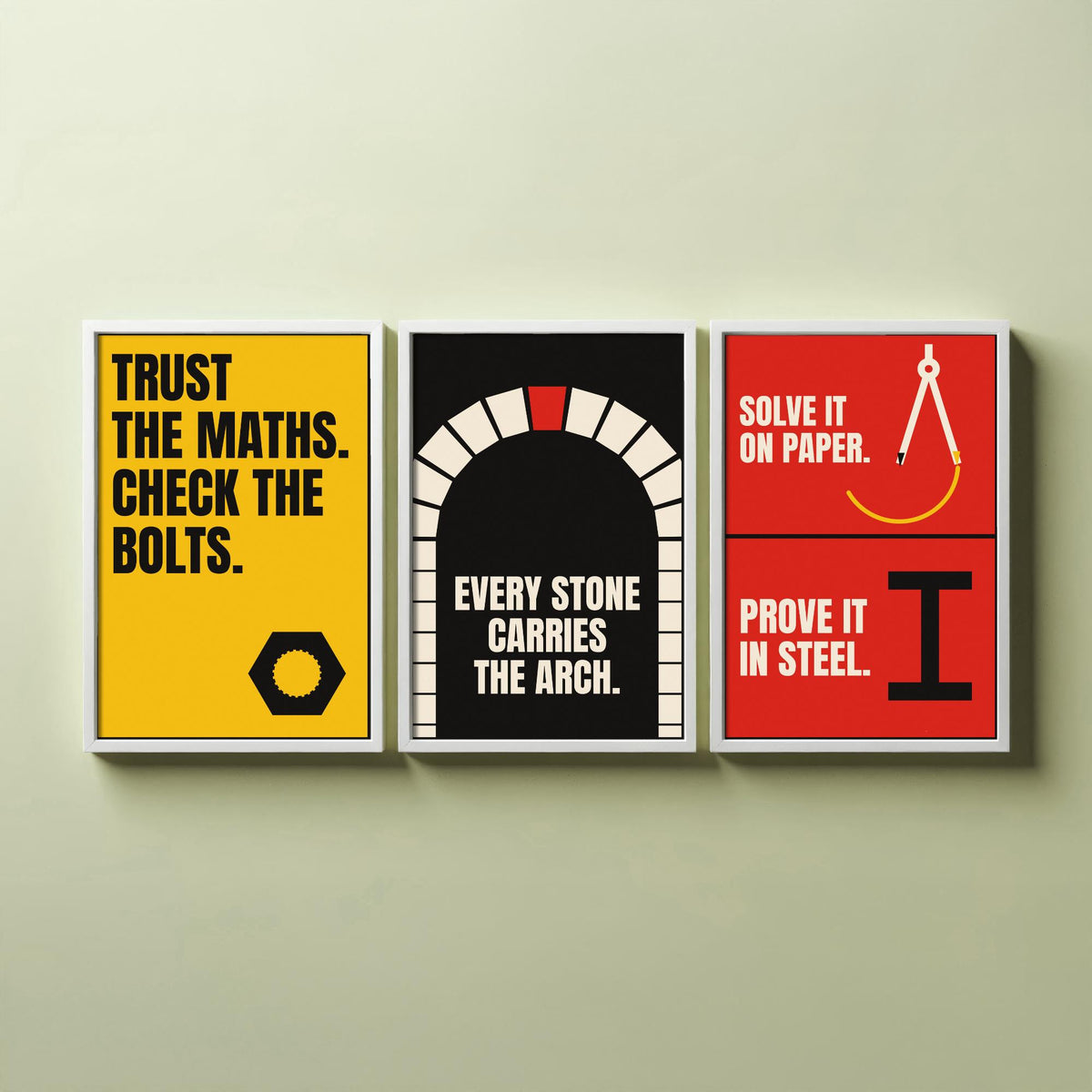 Engineering Quotes Set of Three Art Prints - 3 Retro Bauhaus Engineer Posters - Minimalist Tech Wall Art Illustration V2