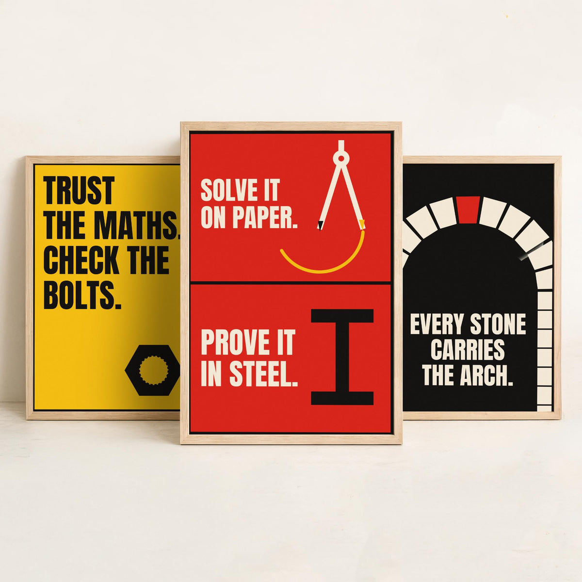 Engineering Quotes Set of Three Art Prints - 3 Retro Bauhaus Engineer Posters - Minimalist Tech Wall Art Illustration V2