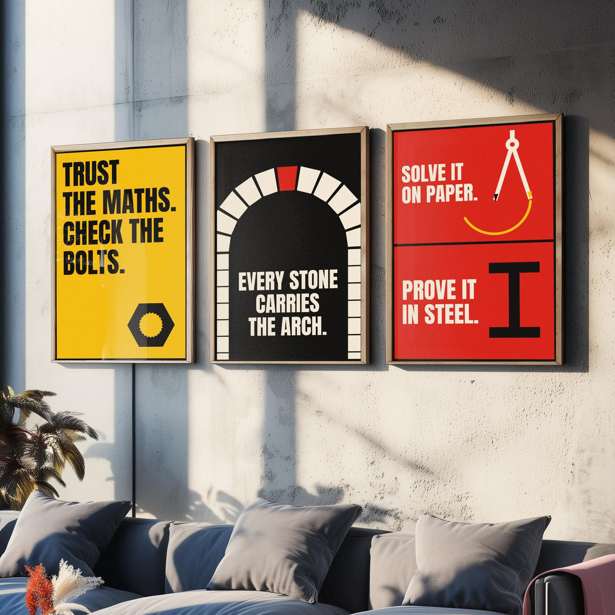 Engineering Quotes Set of Three Art Prints - 3 Retro Bauhaus Engineer Posters - Minimalist Tech Wall Art Illustration V2