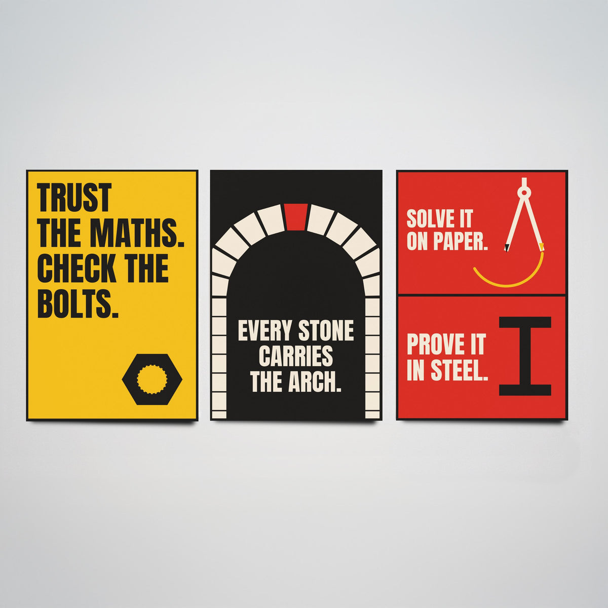 Engineering Quotes Set of Three Art Prints - 3 Retro Bauhaus Engineer Posters - Minimalist Tech Wall Art Illustration V2