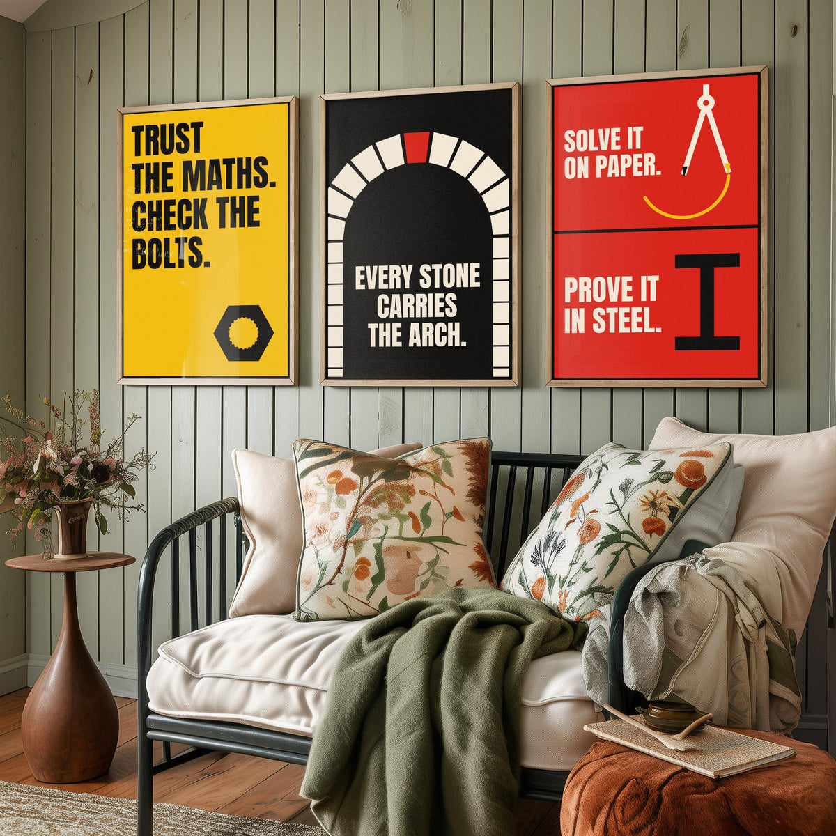 Engineering Quotes Set of Three Art Prints - 3 Retro Bauhaus Engineer Posters - Minimalist Tech Wall Art Illustration V2
