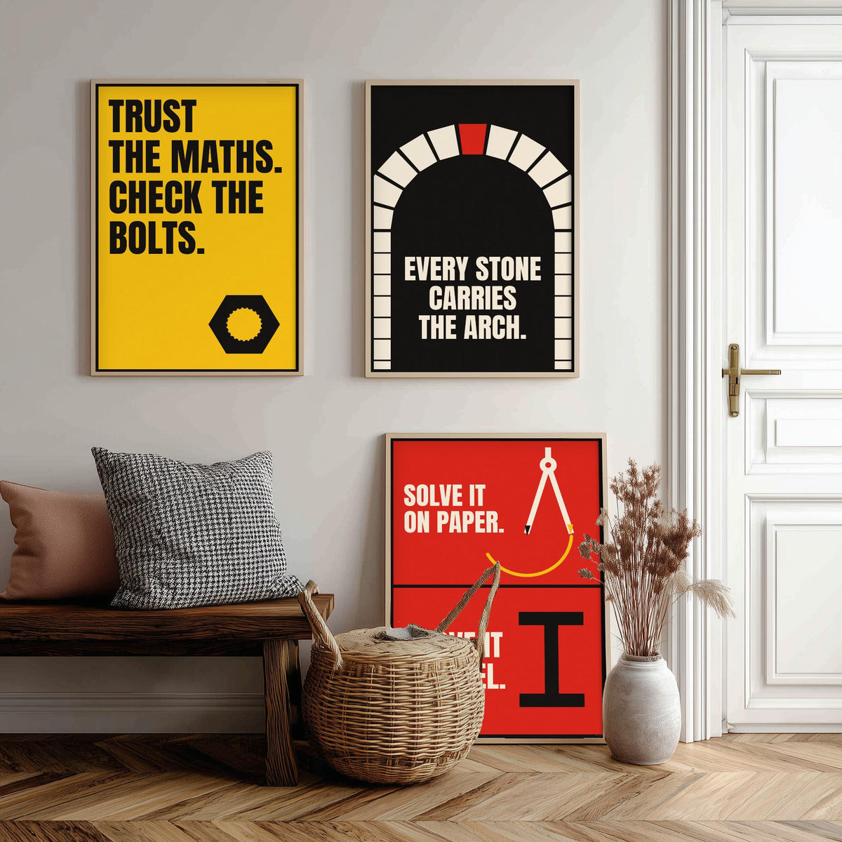Engineering Quotes Set of Three Art Prints - 3 Retro Bauhaus Engineer Posters - Minimalist Tech Wall Art Illustration V2
