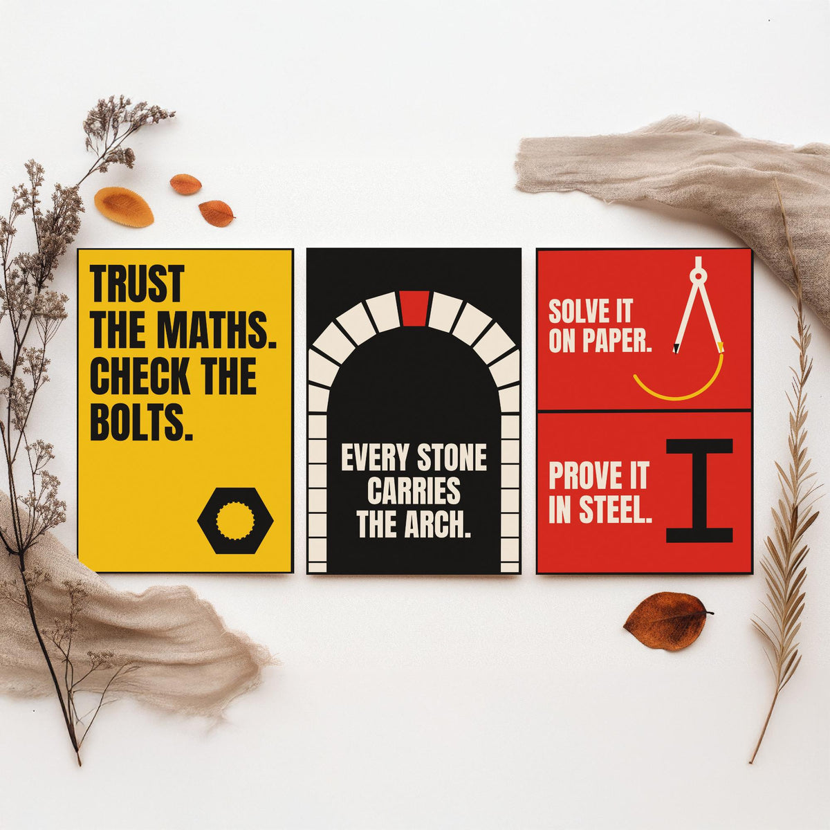 Engineering Quotes Set of Three Art Prints - 3 Retro Bauhaus Engineer Posters - Minimalist Tech Wall Art Illustration V2