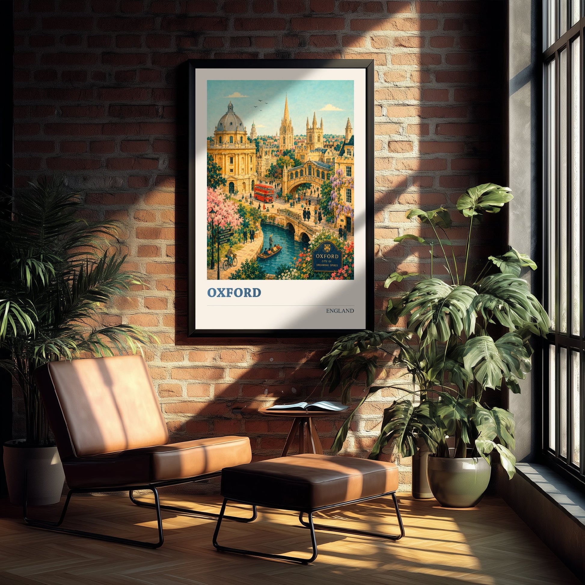 Oxford Travel Poster - England Art Print - Vintage City Illustration - Dreaming Spires Landmarks 1/3