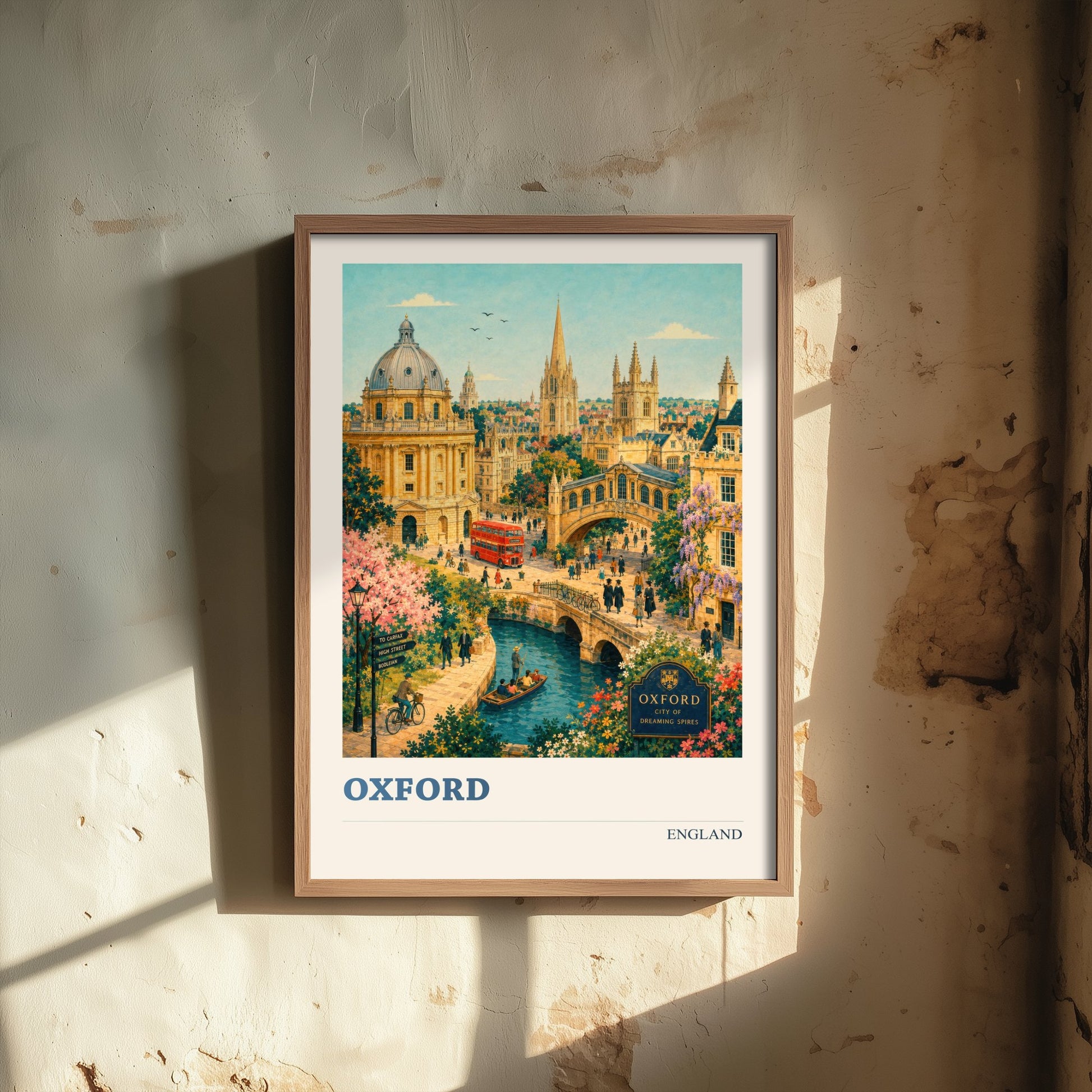 Oxford Travel Poster - England Art Print - Vintage City Illustration - Dreaming Spires Landmarks 1/3
