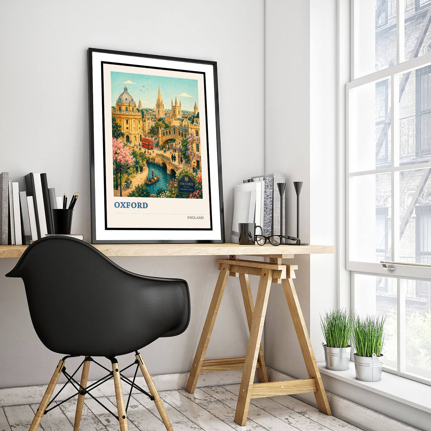 Oxford Travel Poster - England Art Print - Vintage City Illustration - Dreaming Spires Landmarks 1/3