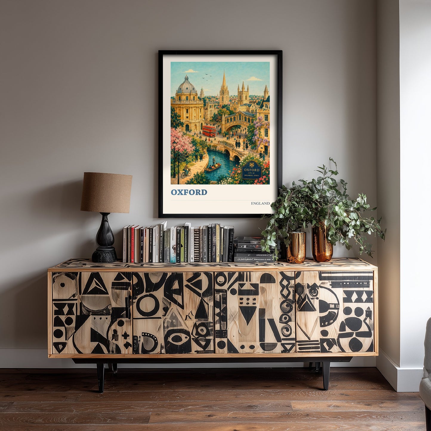 Oxford Travel Poster - England Art Print - Vintage City Illustration - Dreaming Spires Landmarks 1/3