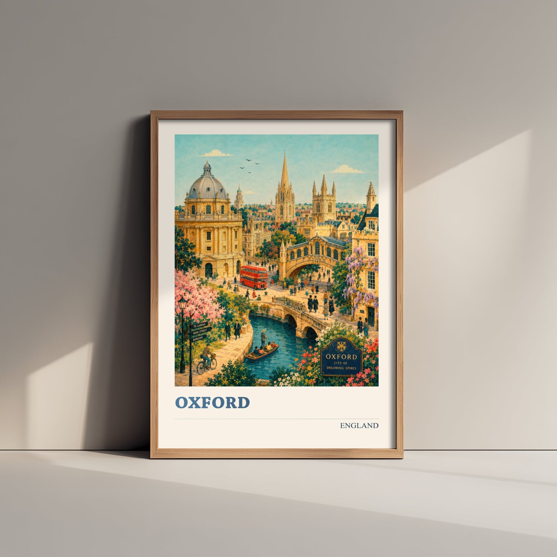 Oxford Travel Poster - England Art Print - Vintage City Illustration - Dreaming Spires Landmarks 1/3