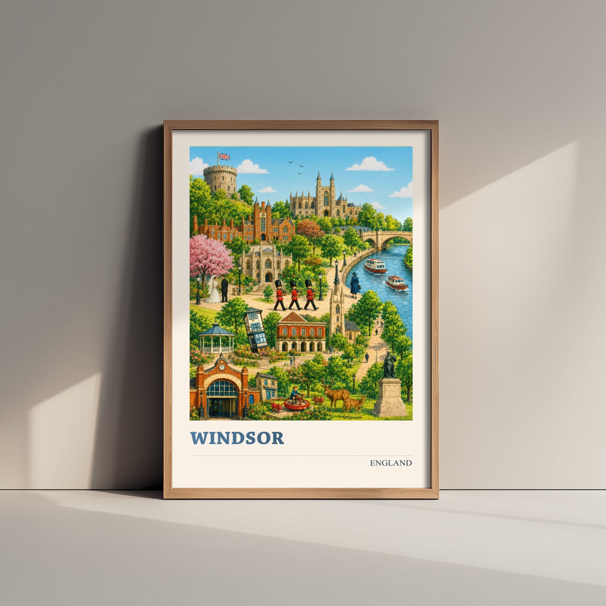 Windsor Travel Poster - England Art Print - Vintage City Illustration - Castle and Landmarks 2/3