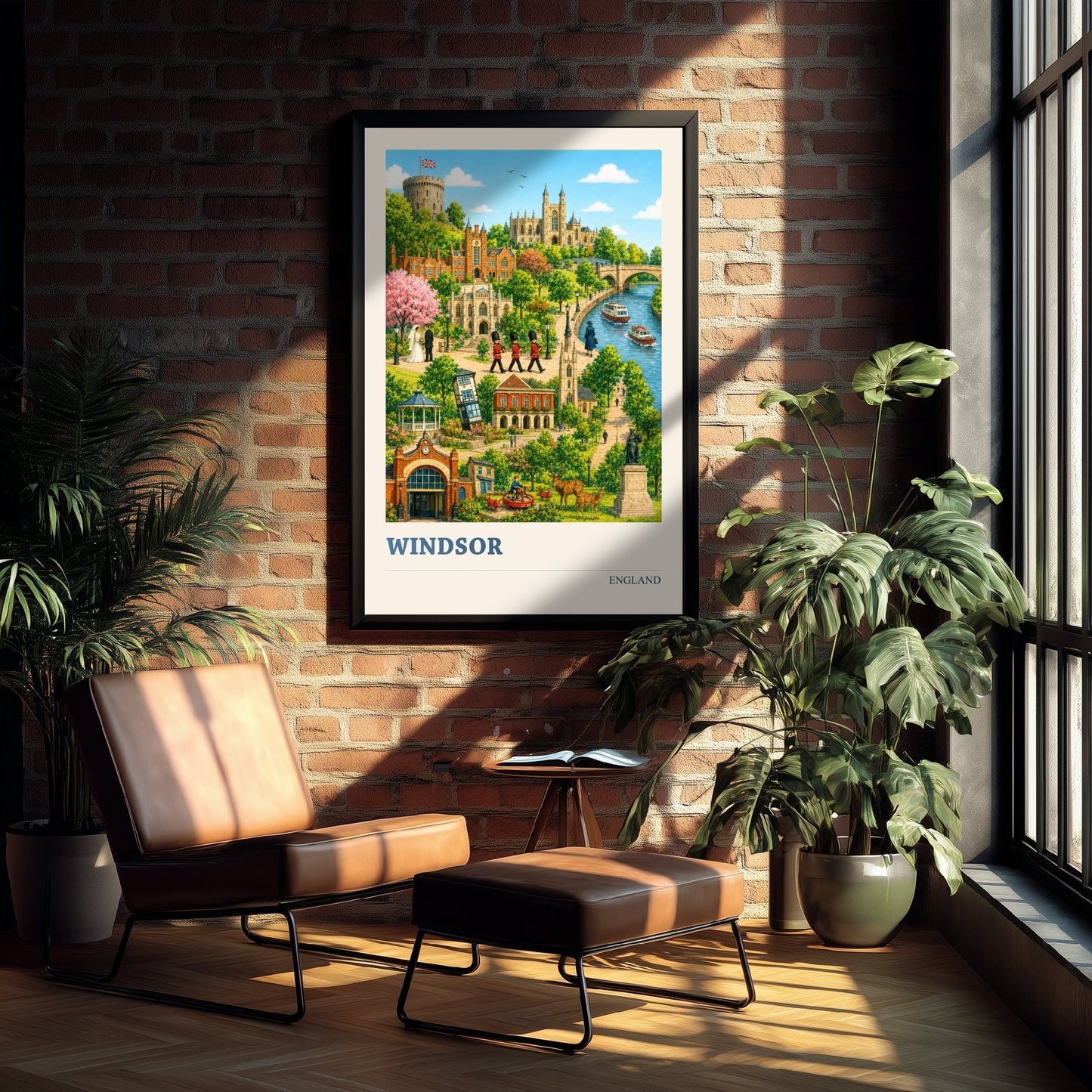 Windsor Travel Poster - England Art Print - Vintage City Illustration - Castle and Landmarks 2/3