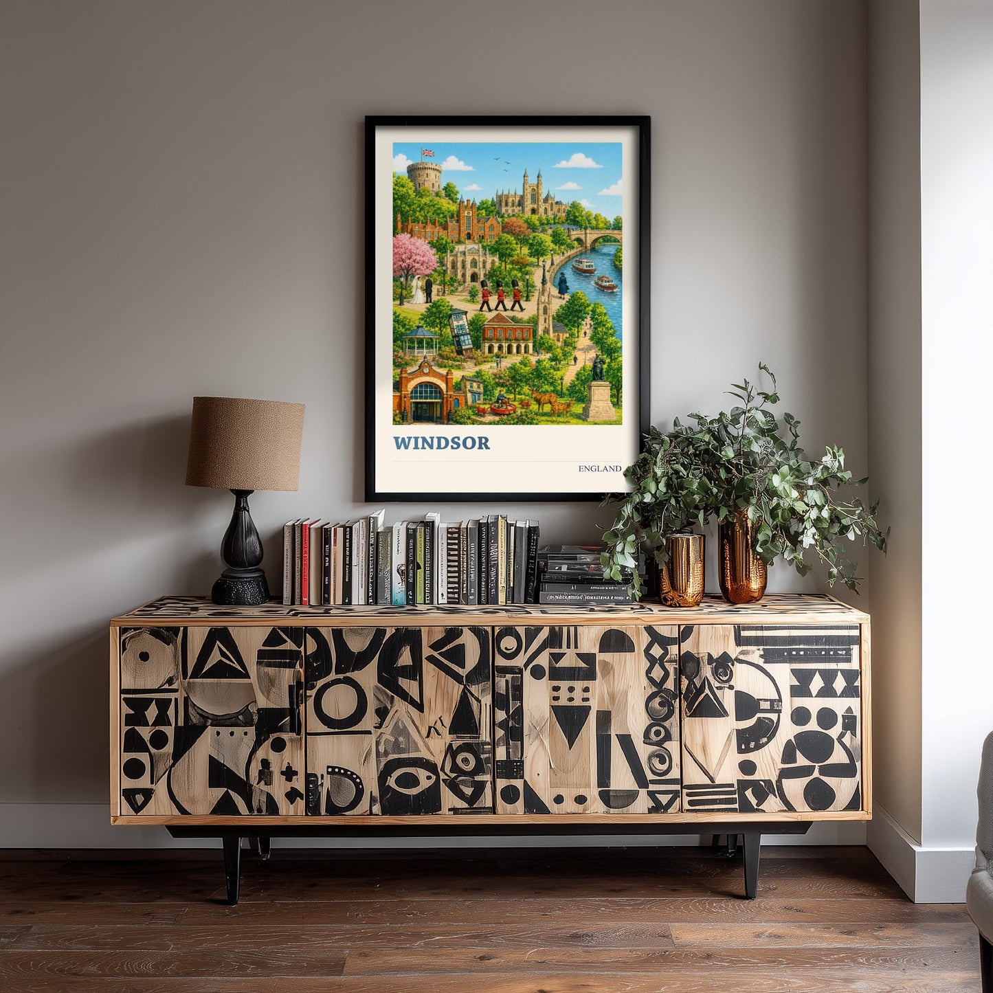 Windsor Travel Poster - England Art Print - Vintage City Illustration - Castle and Landmarks 2/3