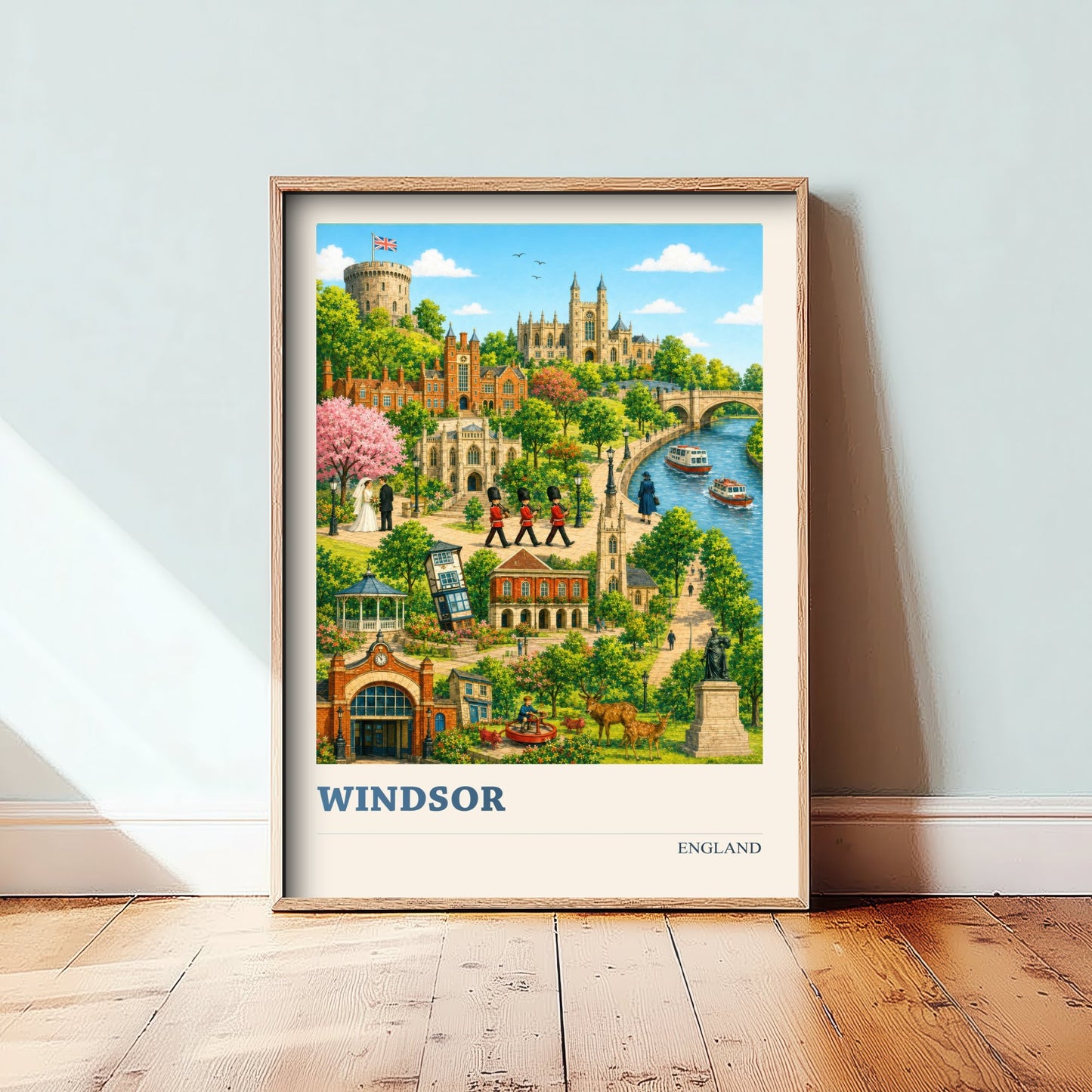 Windsor Travel Poster - England Art Print - Vintage City Illustration - Castle and Landmarks 2/3