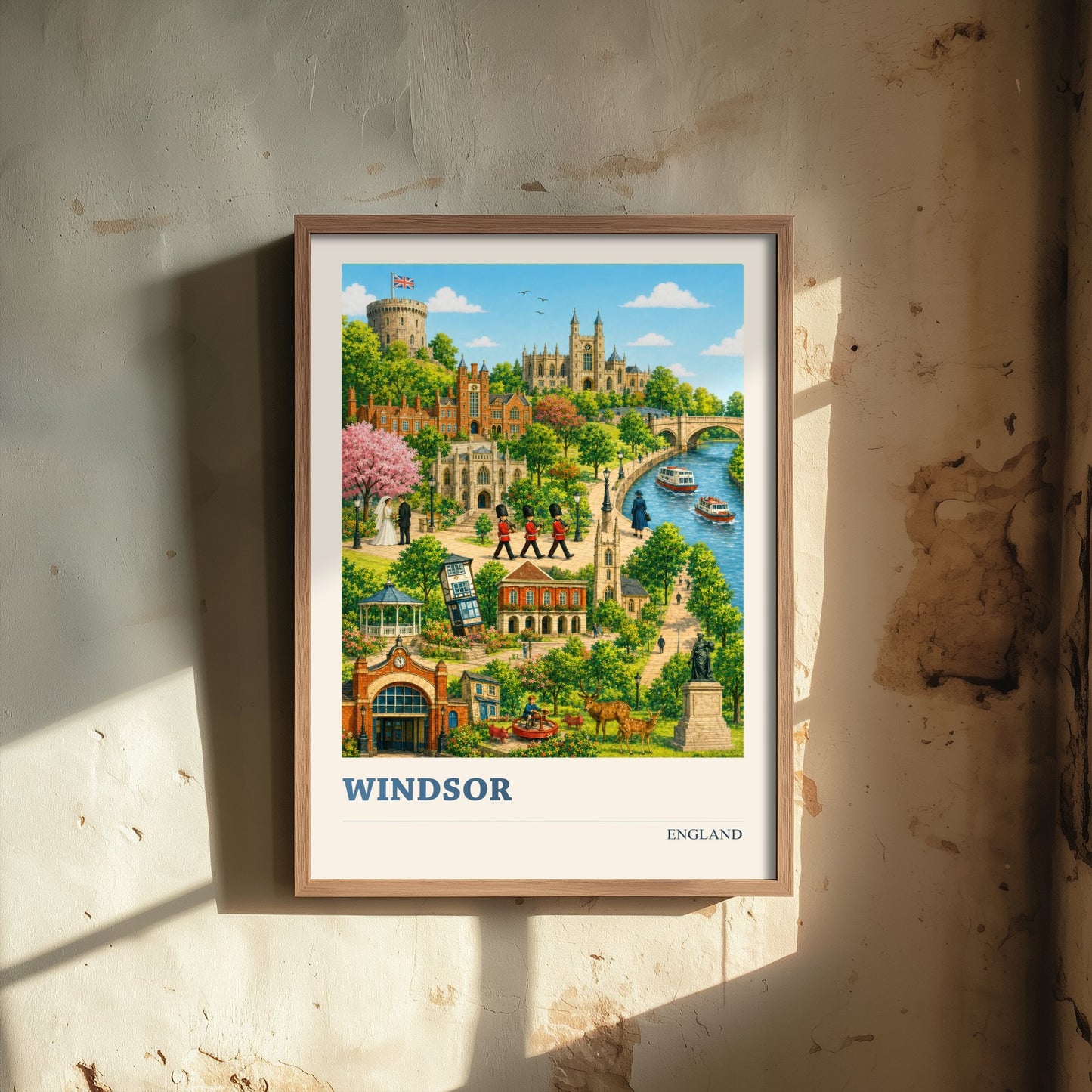 Windsor Travel Poster - England Art Print - Vintage City Illustration - Castle and Landmarks 2/3