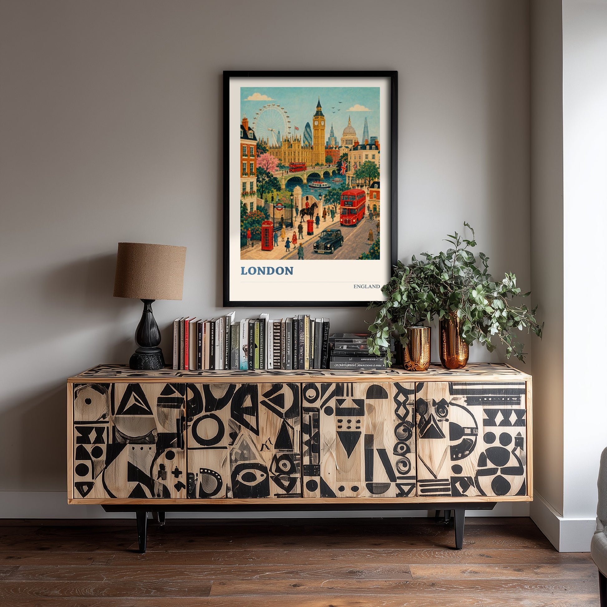 London Travel Poster - England Art Print - Vintage City Illustration - Big Ben and Landmarks 3/3