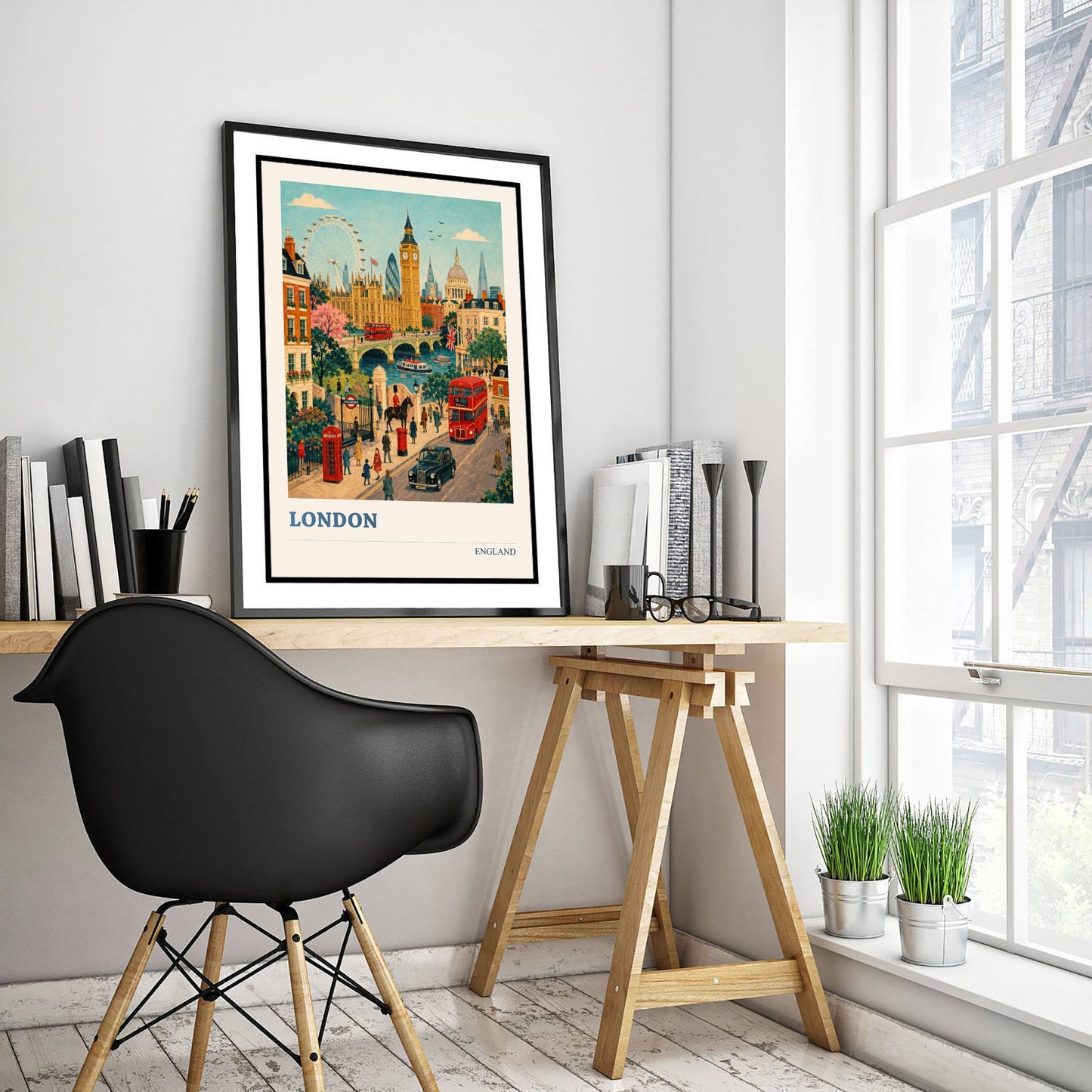 London Travel Poster - England Art Print - Vintage City Illustration - Big Ben and Landmarks 3/3
