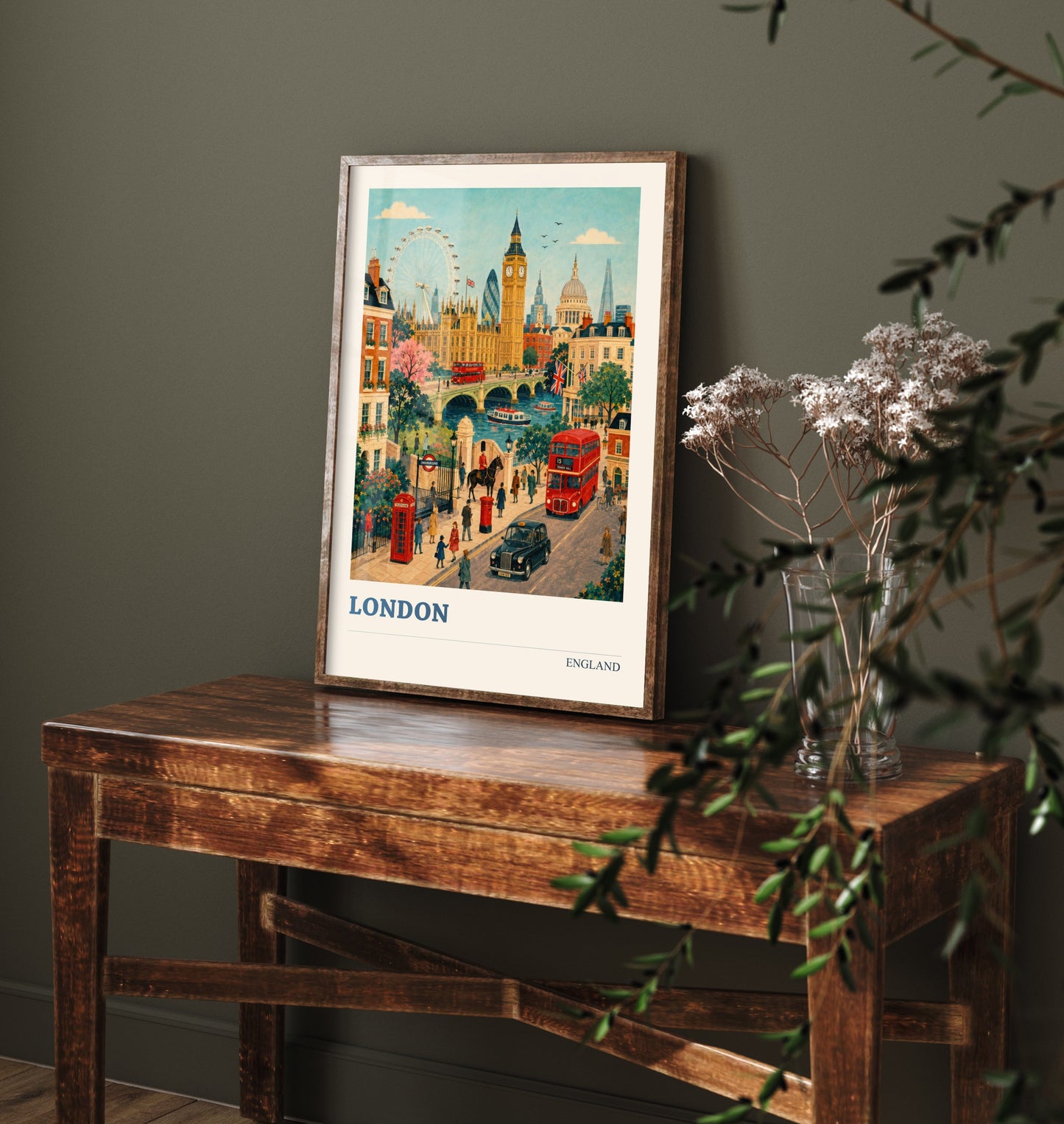 London Travel Poster - England Art Print - Vintage City Illustration - Big Ben and Landmarks 3/3