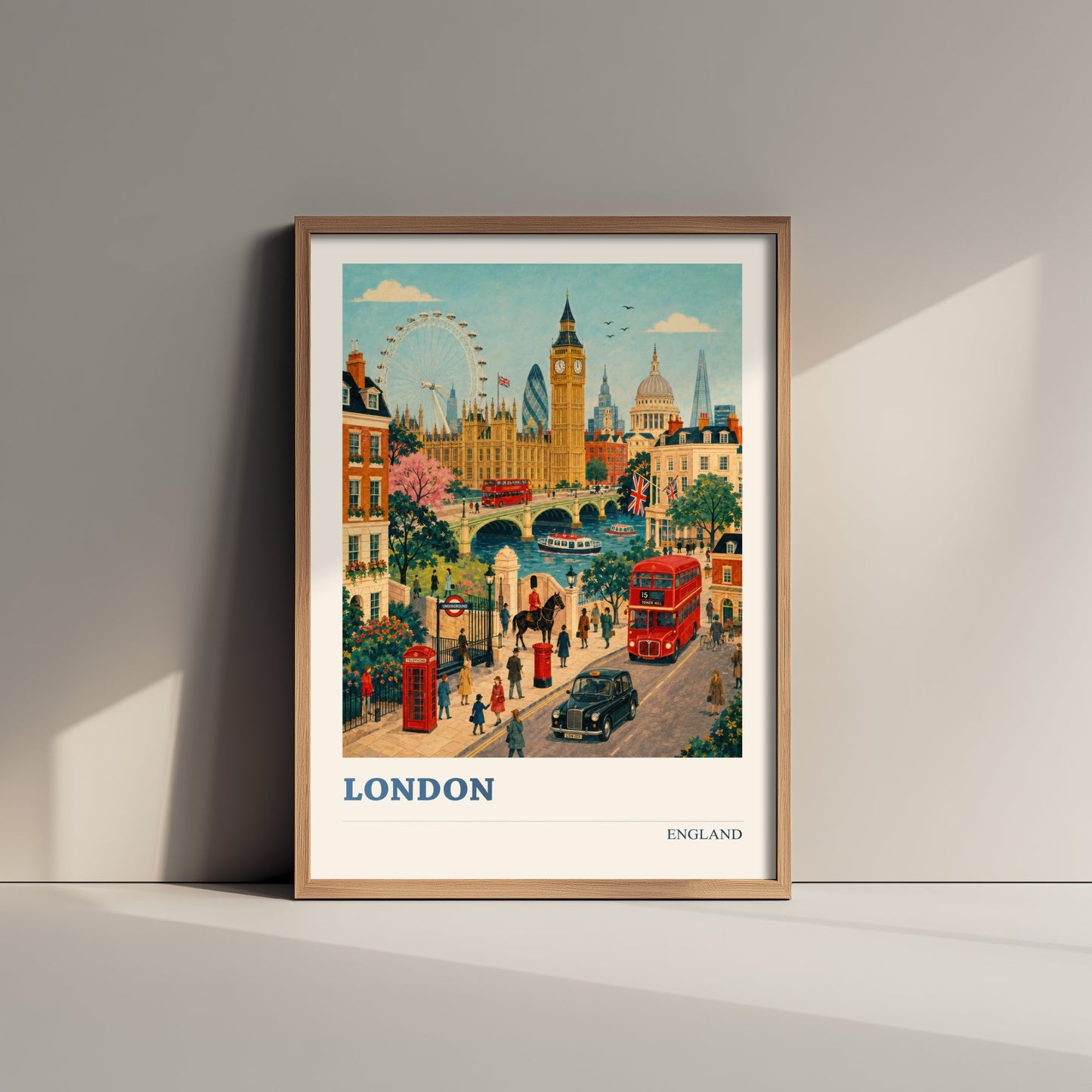 London Travel Poster - England Art Print - Vintage City Illustration - Big Ben and Landmarks 3/3