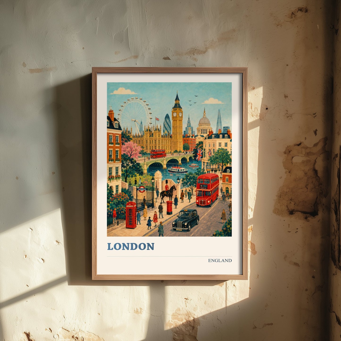 London Travel Poster - England Art Print - Vintage City Illustration - Big Ben and Landmarks 3/3