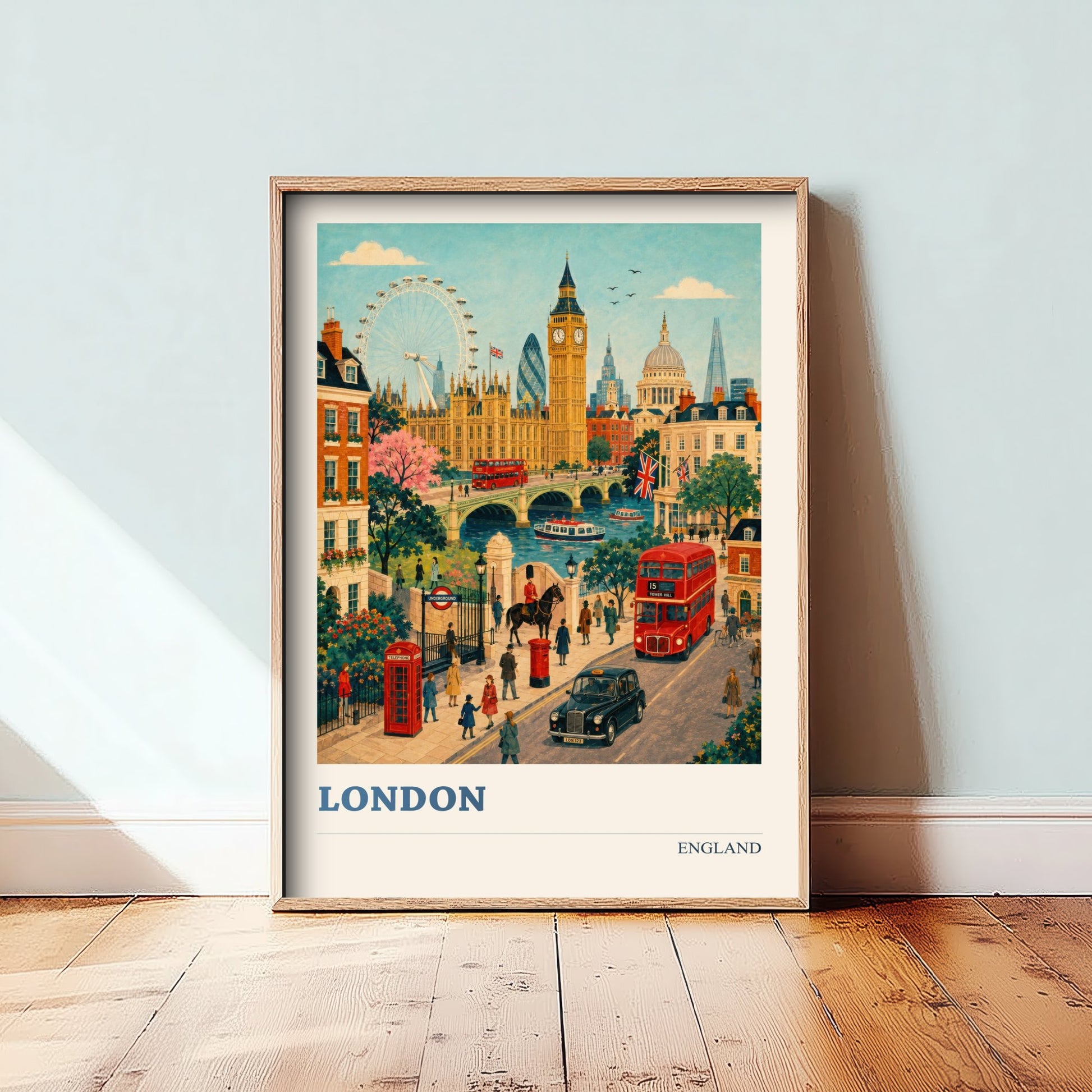 London Travel Poster - England Art Print - Vintage City Illustration - Big Ben and Landmarks 3/3