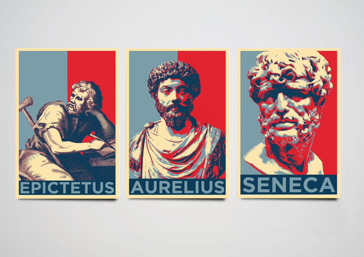 Set of Three Stoic Philosopher Prints - 3 Stoicism Posters Featuring Marcus Aurelius, Epictetus And Seneca - Photo Wall Art Gift Giclée Museum Quality