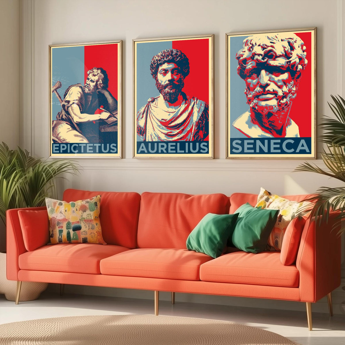 Stoic Philosophers Set of Three Art Prints - 3 Epictetus Marcus Aurelius Seneca Posters - Pop Art Wall Art Gift Illustration