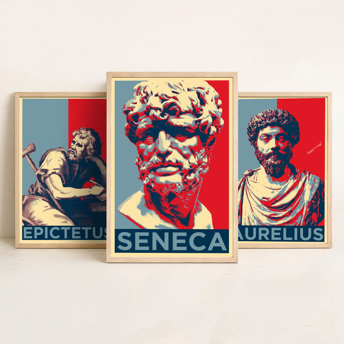 Stoic Philosophers Set of Three Art Prints - 3 Epictetus Marcus Aurelius Seneca Posters - Pop Art Wall Art Gift Illustration